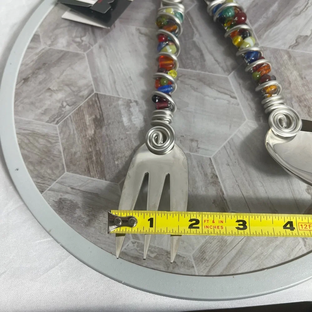 Vintage 1999 Oneida 18/8 Beaded Handle Serving Spoon Fork Set